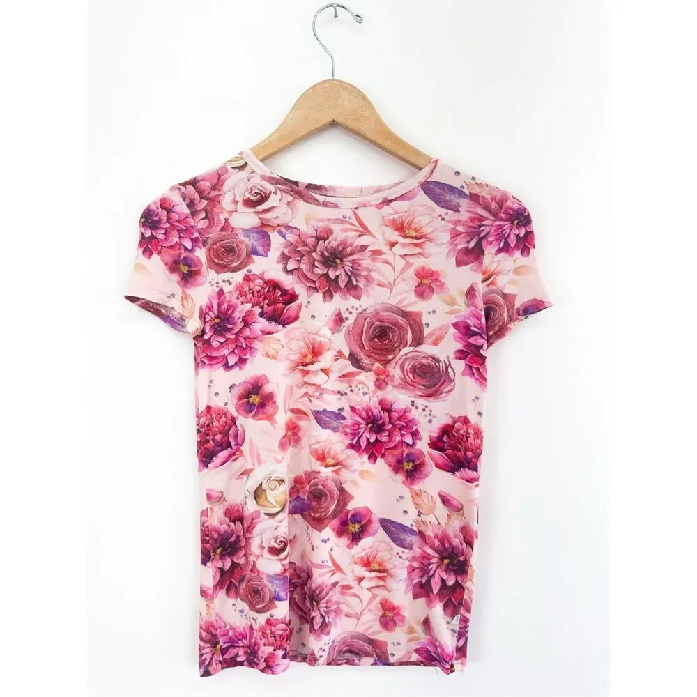 Posh Peanut Girls Multi Pink Flower Shortsleeved and Shorts Bamboo Lounge Pajama